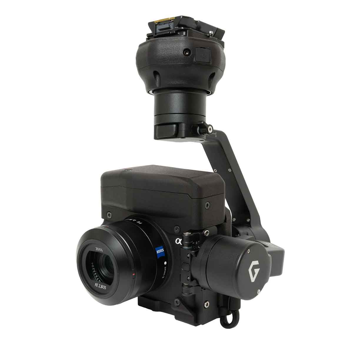 Sony drone payload camera ILX LR1 shown on gimbal and white background