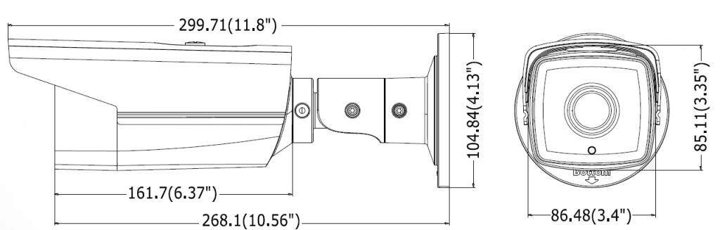 MAXSUR Outdoor IP Camera Physical Dimensions