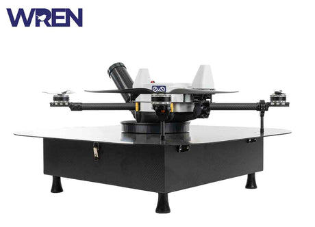 Drone with multiple rotors on a stand, branded 'WREN'.