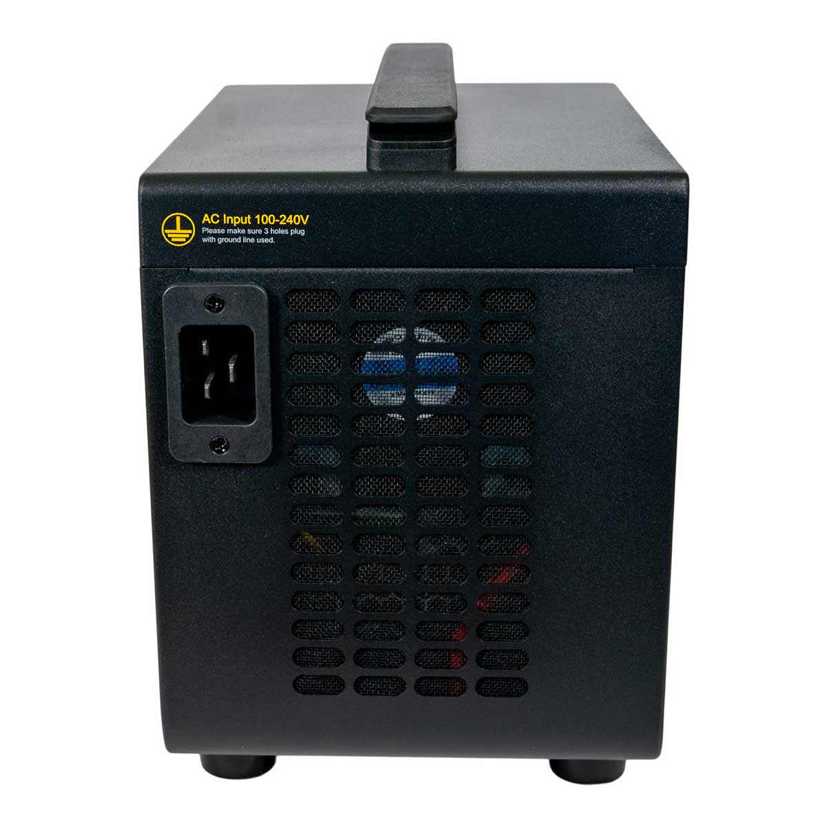 A black rectangular power supply or UPS unit with a top handle, AC input port on the left, and a front ventilation grille, shown against a plain white background.