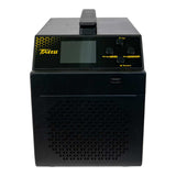 A black portable power station with a digital display screen, control buttons, and a top handle, shown against a plain white background.