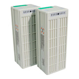 a pair of white drone batteries standing on end