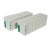 a pair of white drone flight batteries