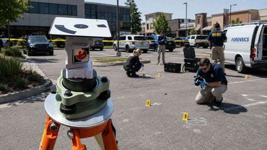 lidar mapping target in foreground with a active crime scene in the background 