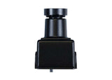 A black cylindrical mounting bracket or adapter with a square base, shown against a plain white background.