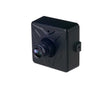 A black square security camera with a prominent front lens and a side mounting bracket, shown on a plain white background.