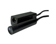 A black cylindrical covert bullet camera with an attached rectangular network box and two connected cables, shown on a plain white background.