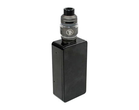 A black rectangular covert vape camera mod kit with a metallic gray and black tank, shown on a plain white background.