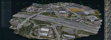 Aerial photogrammetry model of a large area crime scene in a urban business district