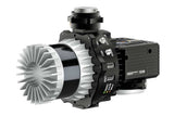 A 3D render of an industrial drone LiDAR, featuring a prominent silver heat sink fan on the left, a black central body, and a black motor housing on the right, shown against a plain white background.