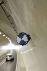 Lidar target shown mounted on a tunnel wall