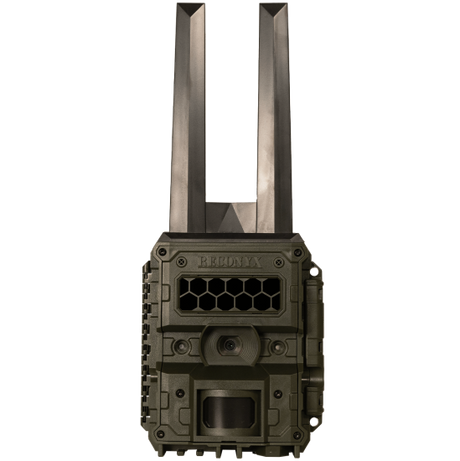 Hunting camera with a honeycomb pattern on a white background