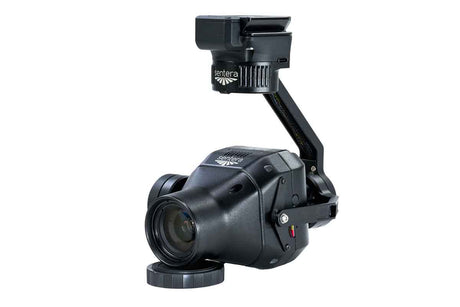 Drone payload camera shown on white background 