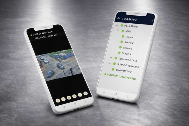 Two smartphones displaying an app interface on a metallic surface