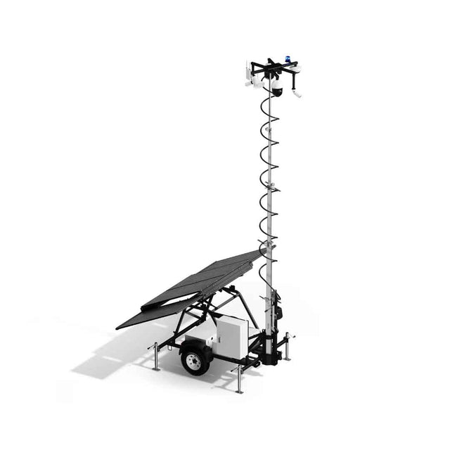 Verkada Mobile Security Trailer with Camera Mast Deployed on White Background