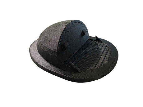 Black and gray plastic component as concealment for covert video on a white background