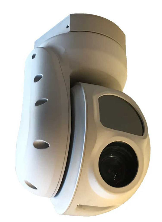 White and beige security camera on a white background