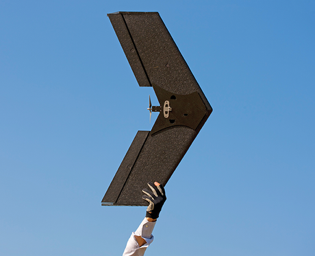 MAXSUR fixed-wing drone underside with pusher propeller prior to launch